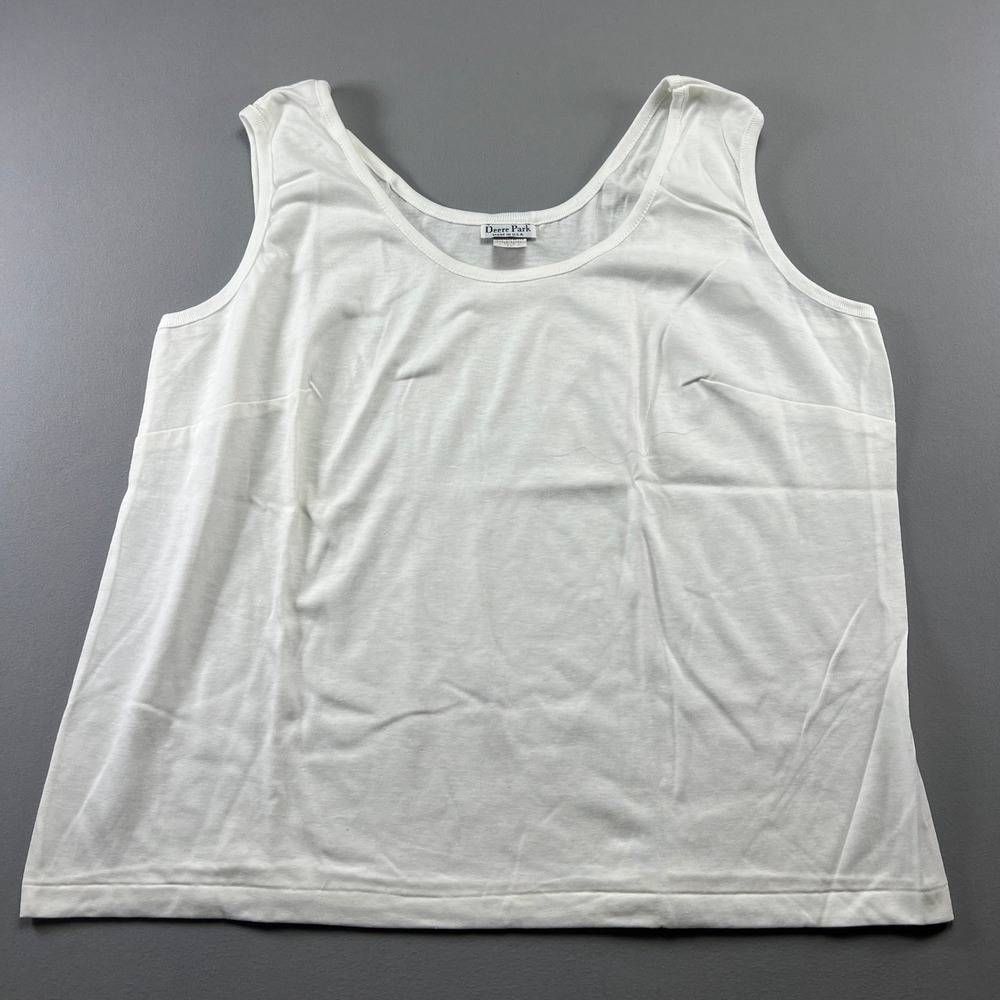 Vintage Deere Park Tank Top Womens L White Cotton Soft Knit Lightweight Summer